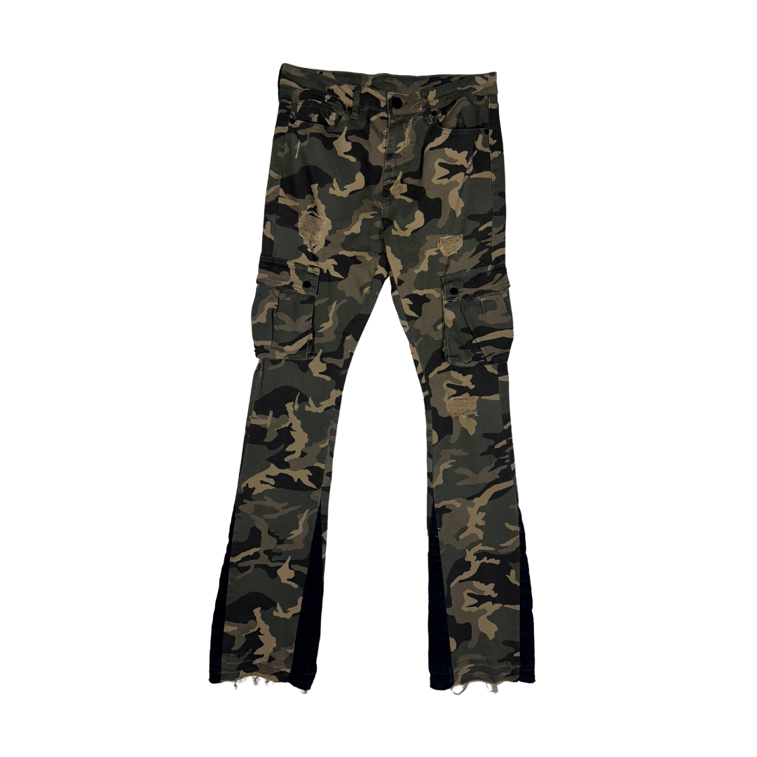 CAMO SKINNY STACKED FLARE PANTS