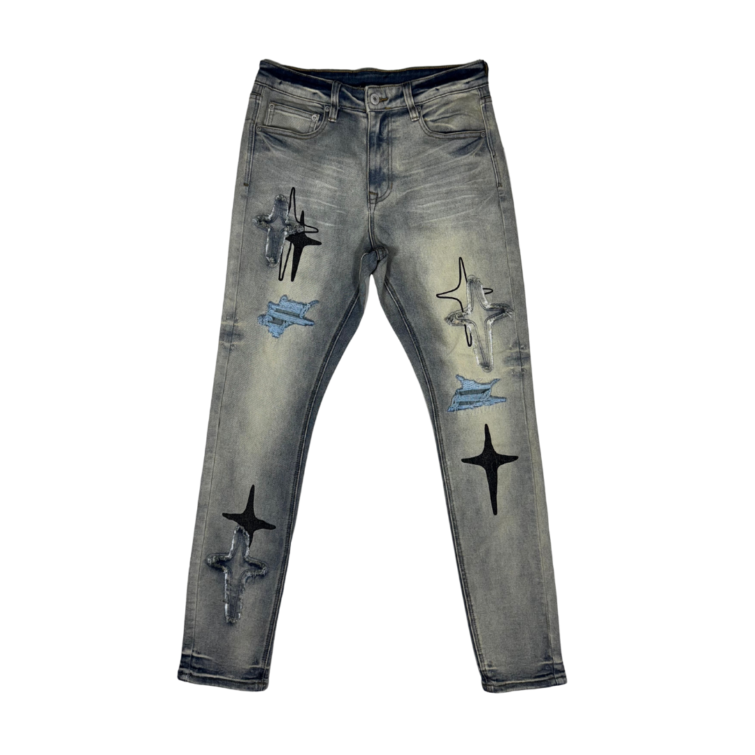 STAR SKINNY RIPPED JEANS
