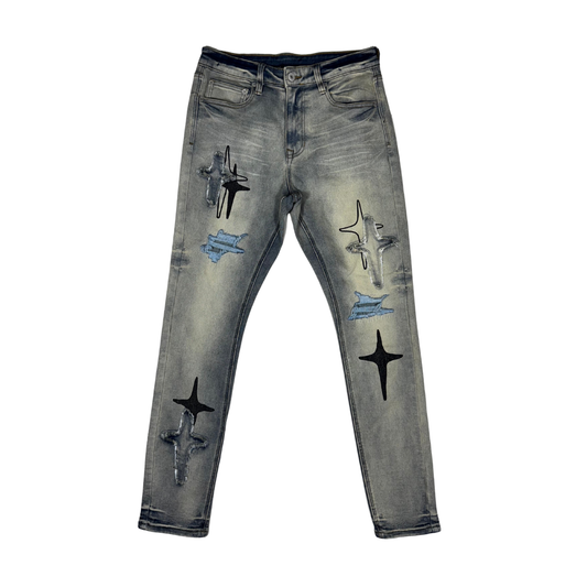 STAR SKINNY RIPPED JEANS