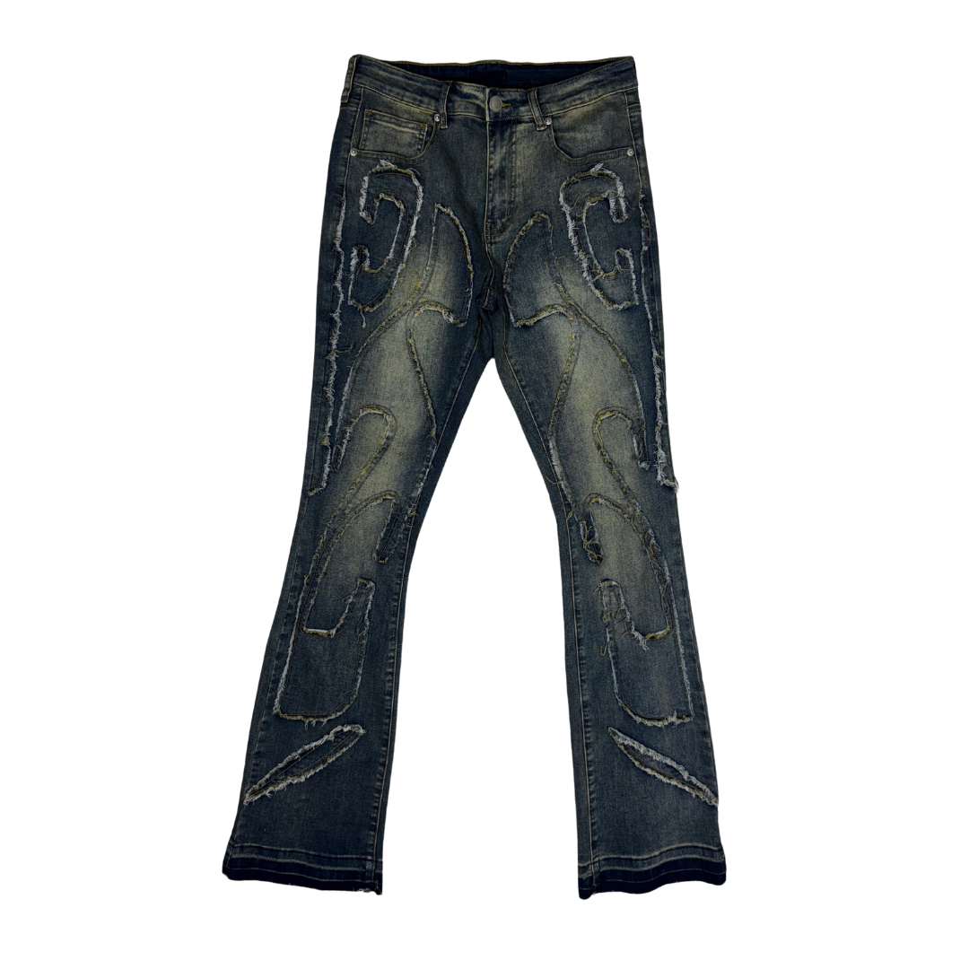 Patch Flame Skinny Flare Jeans