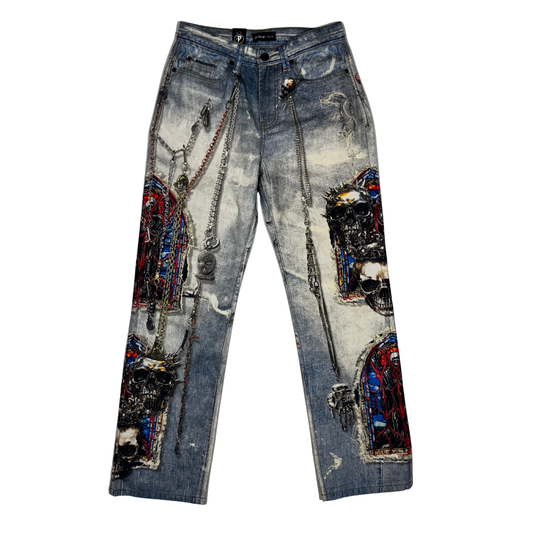 SKULL CHAIN PRINTED JEANS